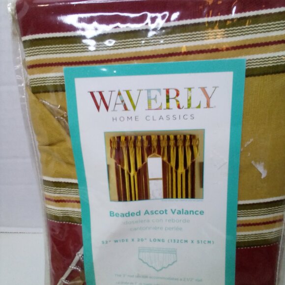 Waverly Home Classics Beaded Ascot Valance 52" x 20" Lot of 3 Gold Red Fringe - Picture 6 of 11
